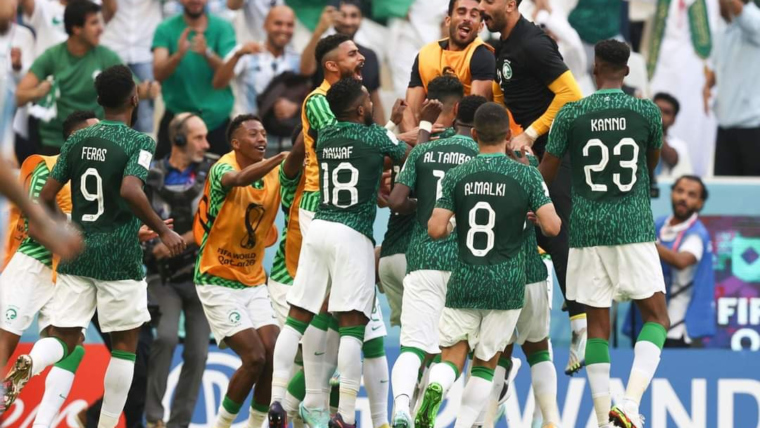 Saudi fans celebrate their national team’s victory over Argentina in the 2022 World Cup