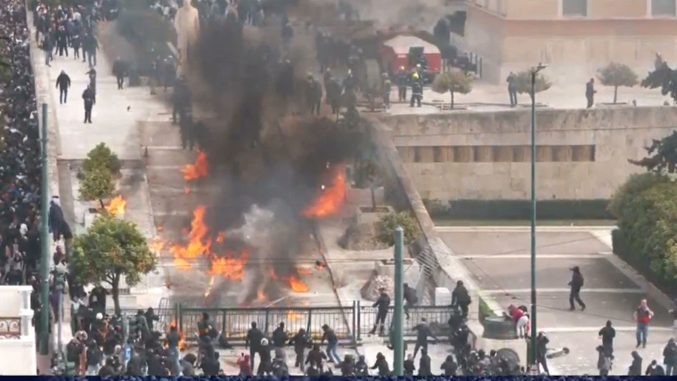 Violence Erupts in Athens as Thousands Gather to Commemorate Train Accident